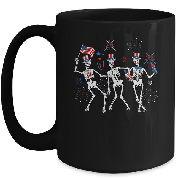 Dancing Skeleton 4th Of July American Flag Skellies Mug 15oz Mug Black front 600x 1.jpg