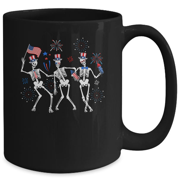 Dancing Skeleton 4th Of July American Flag Skellies Mug 15oz Mug Black back 600x 1.jpg