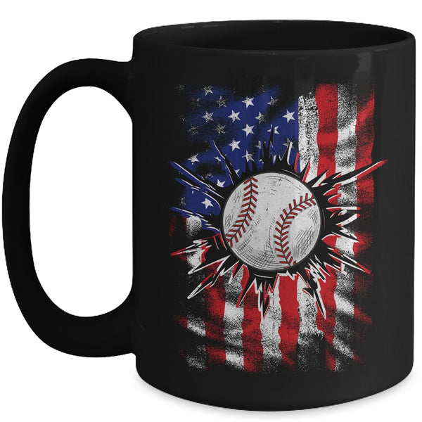 Patriotic Baseball 4th Of July Men USA American Flag Boys Mug 15oz Mug Black front 600x.jpg