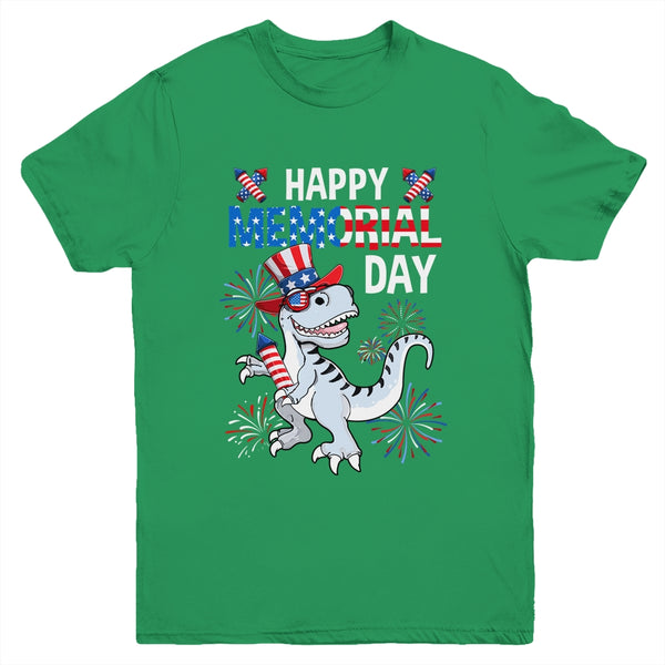 Happy Memorial Day 4th Of July Dinosaur US American Flag Youth Youth T Shirt Irish Green 600x 1.jpg