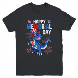 Happy Memorial Day 4th Of July Dinosaur American Flag Hat Youth Youth T Shirt Black 600x.jpg