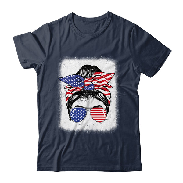 Cute 4th Of July Messy Bun Girl American Flag Patriotic USA Classic T Shirt Navy 600x.jpg