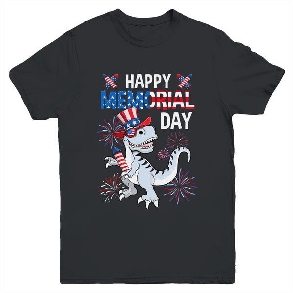 Happy Memorial Day 4th Of July Dinosaur US American Flag Youth Youth T Shirt Black 600x 2.jpg