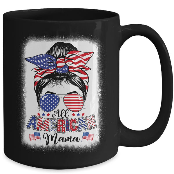 All American Mama Proud Mom Messy Bun Patriotic 4th Of July Mug 15oz Mug Black back 600x 3.jpg