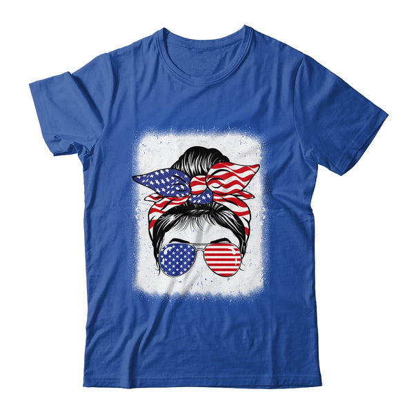 Cute 4th Of July Messy Bun Girl American Flag Patriotic USA Classic T Shirt Royal 600x 1.jpg