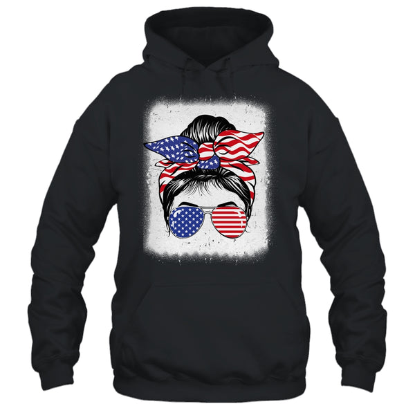 Cute 4th Of July Messy Bun Girl American Flag Patriotic USA Pullover Hoodie Black 600x 1.jpg