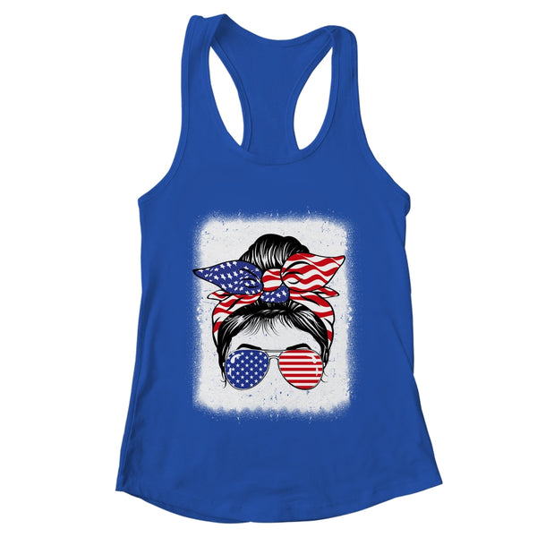 Cute 4th Of July Messy Bun Girl American Flag Patriotic USA Women s Ideal Racerback Tank Royal 600x 1.jpg