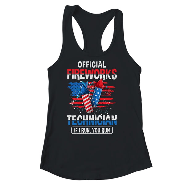 Official Fireworks Technician If I Run You Run 4th Of July Women s Ideal Racerback Tank Black 600x.jpg