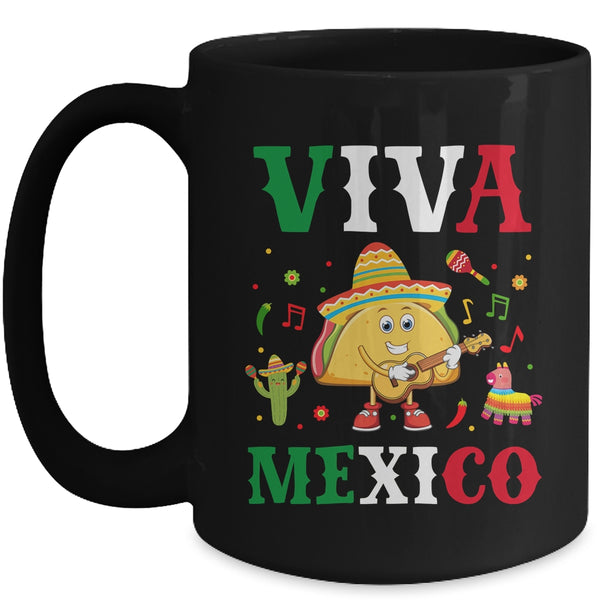 Mexican Viva Mexico Independence Day Flag Taco Kids Women Mug 15oz Mug Black front 600x 1.jpg