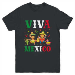 Viva Mexico Boy Girl Maracas Guitar Mexican Independence Kid Youth Youth T Shirt Black 600x.jpg