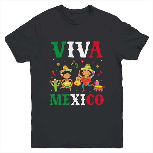 Viva Mexico Boy Girl Maracas Guitar Mexican Independence Kid Youth Youth T Shirt Black 600x.jpg