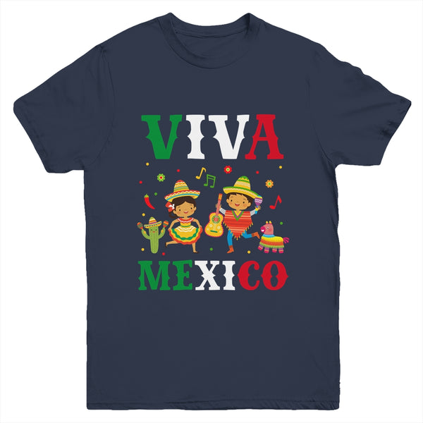Viva Mexico Boy Girl Maracas Guitar Mexican Independence Kid Youth Youth T Shirt Navy 600x.jpg