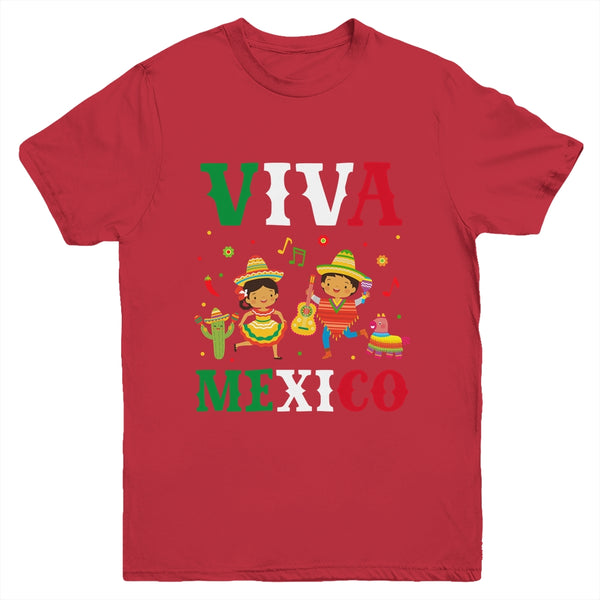 Viva Mexico Boy Girl Maracas Guitar Mexican Independence Kid Youth Youth T Shirt Red 600x.jpg