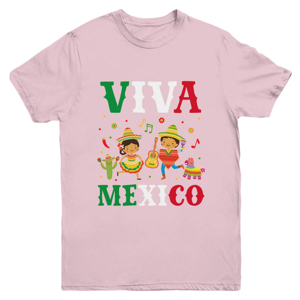 Viva Mexico Boy Girl Maracas Guitar Mexican Independence Kid Youth Youth T Shirt Light Pink 600x.jpg