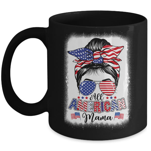All American Mama Proud Mom Messy Bun Patriotic 4th Of July Mug 11oz Mug Black front 600x 4.jpg