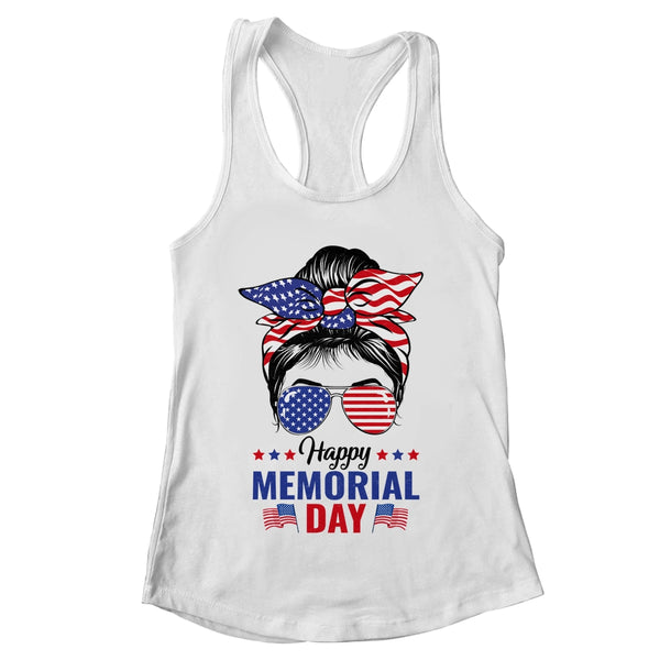 Happy Memorial Day 4th Of July Messy Bun American Flag Women s Ideal Racerback Tank White 600x 3.jpg