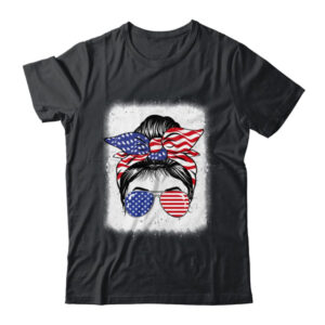 Cute 4th Of July Messy Bun Girl American Flag Patriotic USA Classic T Shirt Black 600x 2.jpg