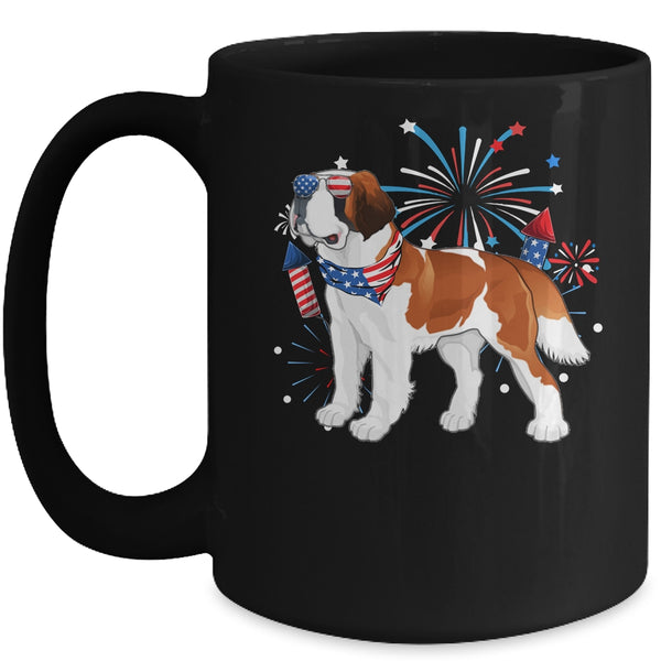 Saint Bernard Dog American USA Flag 4th of July women Lover Mug 15oz Mug Black front 600x.jpg