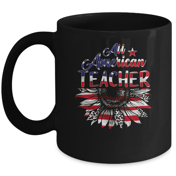 All American Teacher Sunflower American Flag 4th Of July Mug 11oz Mug Black front 600x.jpg
