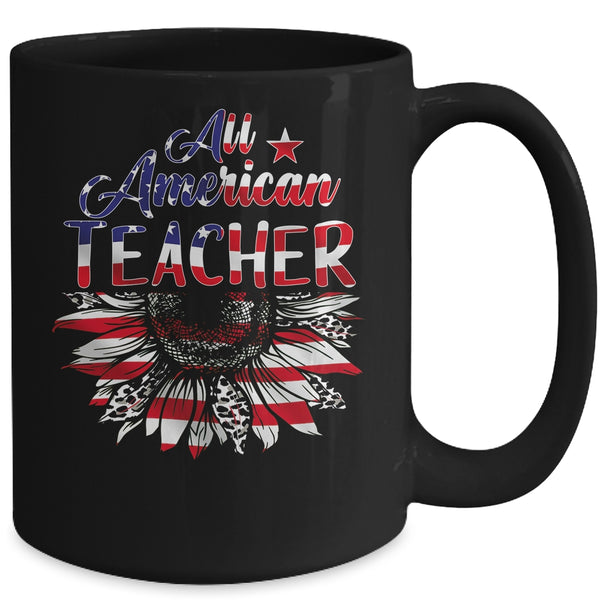 All American Teacher Sunflower American Flag 4th Of July Mug 15oz Mug Black back 600x.jpg
