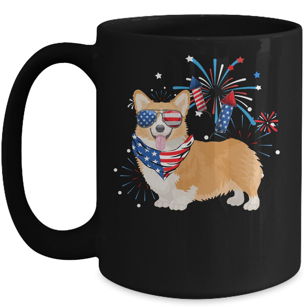 Corgi Dog American USA Flag 4th of July Men women Lover Mug 15oz Mug Black front 600x.jpg