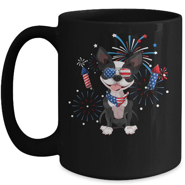 Boston Terrier Dog American USA Flag 4th of July Lover Mug 15oz Mug Black front 600x.jpg
