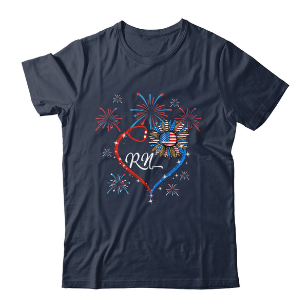 Patriotic RN Nurse 4th Of July American Flag Sunflower Love Classic T Shirt Navy 600x.jpg