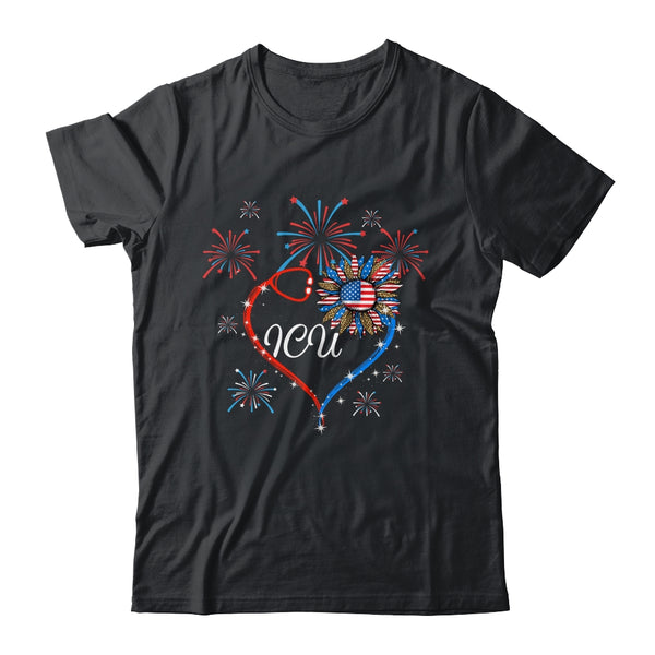 Patriotic ICU Nurse 4th Of July American Flag Sunflower Love Classic T Shirt Black 600x.jpg