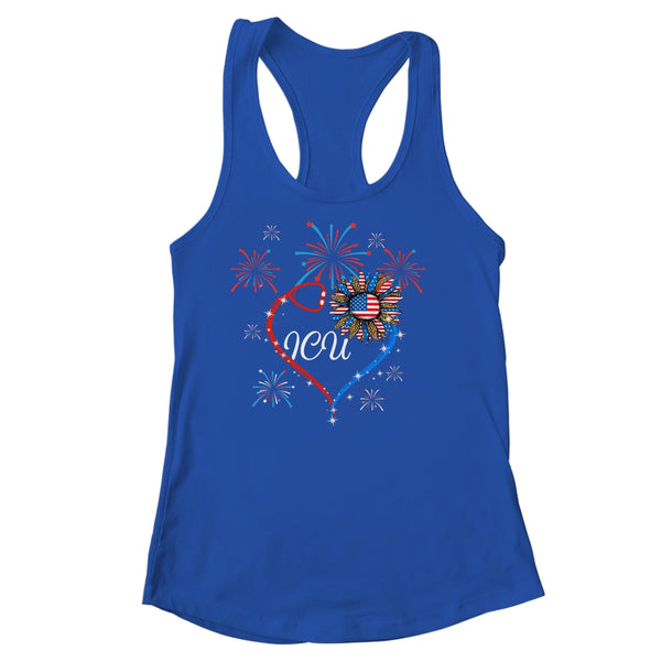 Patriotic ICU Nurse 4th Of July American Flag Sunflower Love Women s Ideal Racerback Tank Royal 600x.jpg