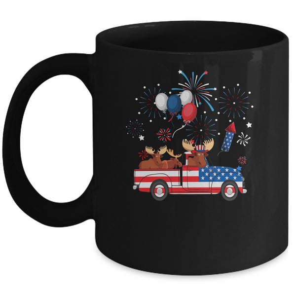 Funny Moose Riding Red Truck USA Flag Patriotic 4th Of July Mug 11oz Mug Black front 600x.jpg