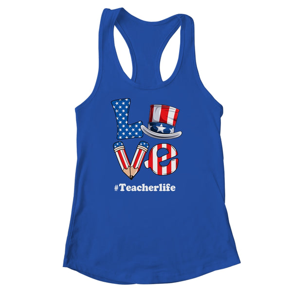 Love Teacher Life American Flag USA 4th Of July Fourth Women s Ideal Racerback Tank Royal 600x.jpg