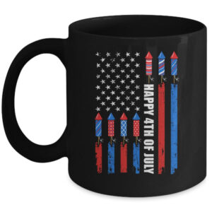 Happy 4th Of July American Flag Fireworks Patriotic Mug 11oz Mug Black front 600x.jpg