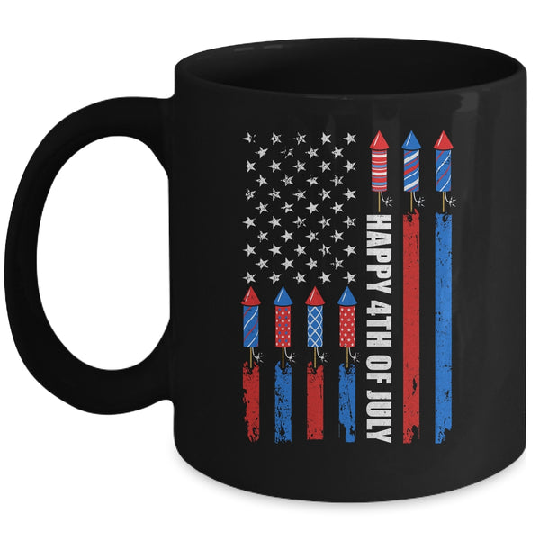 Happy 4th Of July American Flag Fireworks Patriotic Mug 11oz Mug Black front 600x.jpg