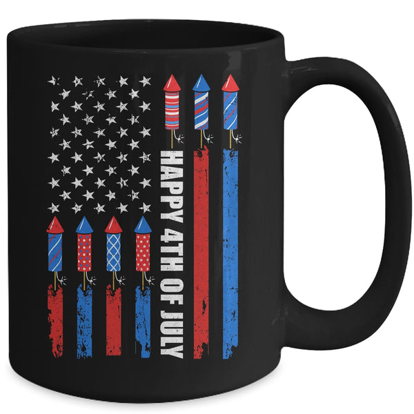 Happy 4th Of July American Flag Fireworks Patriotic Mug 15oz Mug Black back 600x.jpg