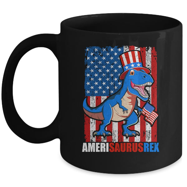 Dinosaur 4th of July Kids Boys Men Amerisaurus T Rex Funny Mug 11oz Mug Black front 600x.jpg