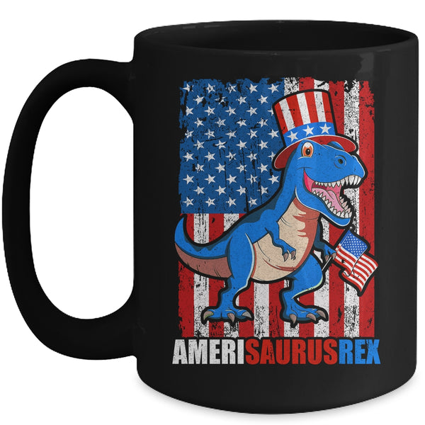 Dinosaur 4th of July Kids Boys Men Amerisaurus T Rex Funny Mug 15oz Mug Black front 600x.jpg