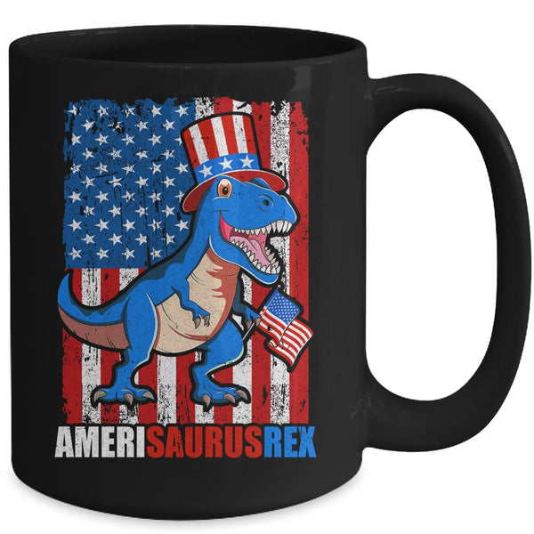 Dinosaur 4th of July Kids Boys Men Amerisaurus T Rex Funny Mug 15oz Mug Black back 600x.jpg