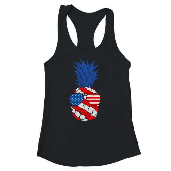 Hawaiian Pineapple American Flag Sunglasses 4th of July Women s Ideal Racerback Tank Black 600x.jpg