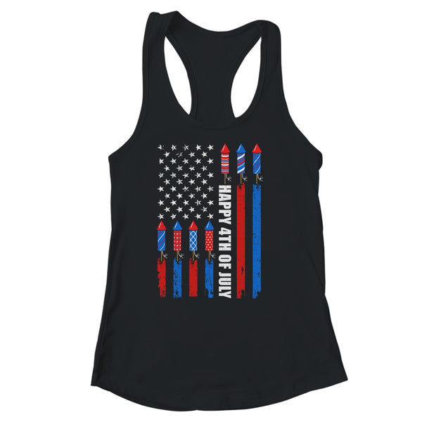 Happy 4th Of July American Flag Fireworks Patriotic Women s Ideal Racerback Tank Black 600x 1.jpg