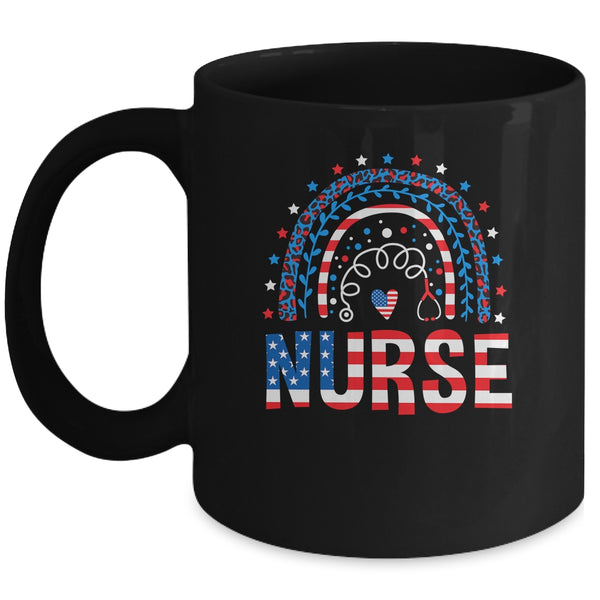 Nurse Stethoscope Rainbow Memorial Day 4th Of July Nursing Mug 11oz Mug Black front 600x.jpg