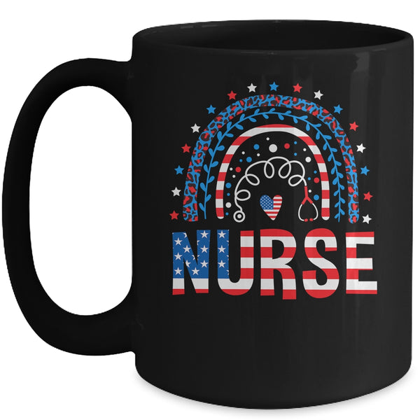 Nurse Stethoscope Rainbow Memorial Day 4th Of July Nursing Mug 15oz Mug Black front 600x.jpg