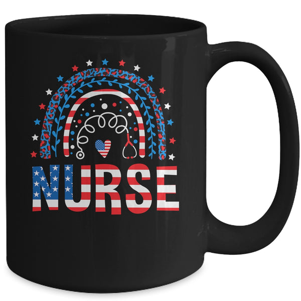 Nurse Stethoscope Rainbow Memorial Day 4th Of July Nursing Mug 15oz Mug Black back 600x.jpg
