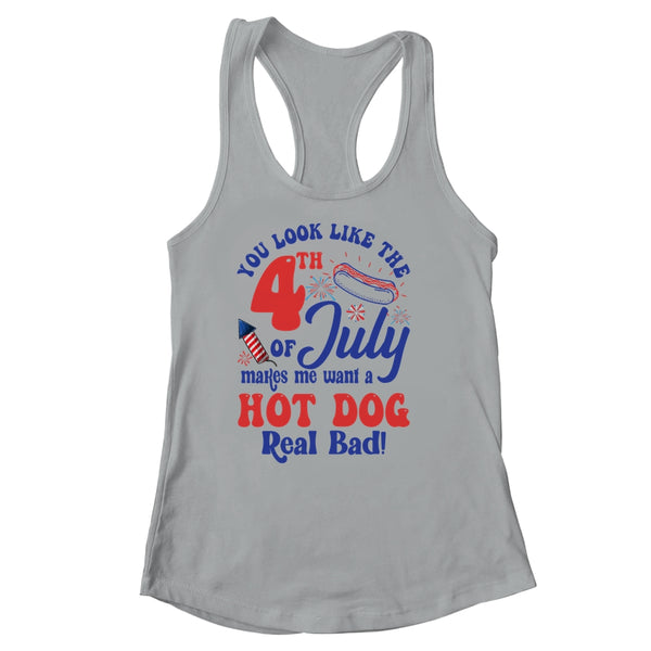 You Look Like The 4th July Make Me Wants A Hot Dog Real Bad Women s Ideal Racerback Tank Heather Grey 600x.jpg
