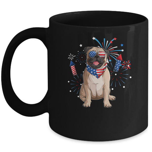 Pug Dog American USA Flag 4th of July Men women Lover Mug 11oz Mug Black front 600x.jpg