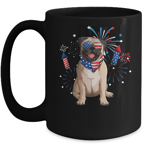 Pug Dog American USA Flag 4th of July Men women Lover Mug 15oz Mug Black front 600x.jpg