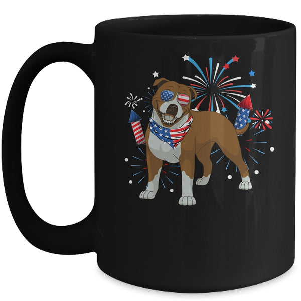 Pitbull Dog American USA Flag 4th of July Men women Lover Mug 15oz Mug Black front 600x 2.jpg