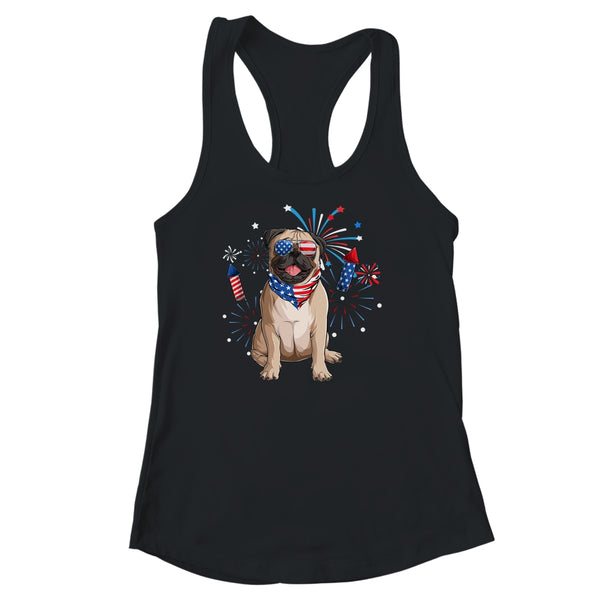 Pug Dog American USA Flag 4th of July Men women Lover Women s Ideal Racerback Tank Black 600x.jpg