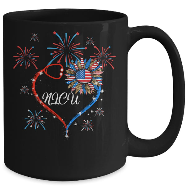 Patriotic NICU Nurse 4th Of July American Flag Sunflower Love Mug 15oz Mug Black back 600x.jpg
