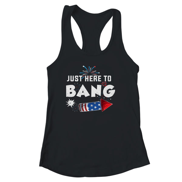 Just Here To Bang Funny Fireworks 4th of July Women s Ideal Racerback Tank Black 600x.jpg