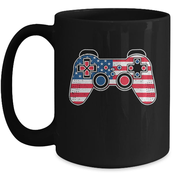 4th Of July Video Game Gamer Kids Boys Men USA Flag Mug 15oz Mug Black front 600x.jpg